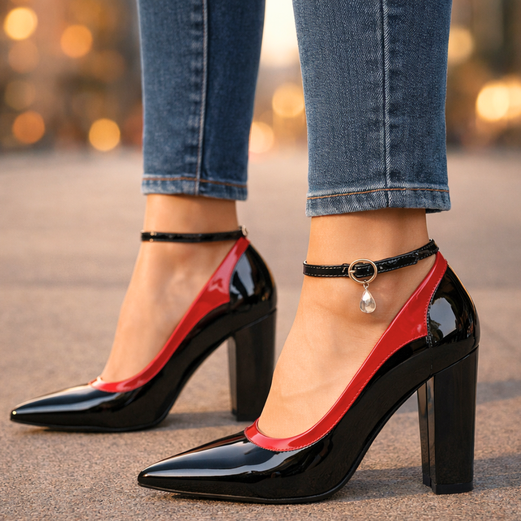 St Claire Crystal-Charm Block Heels