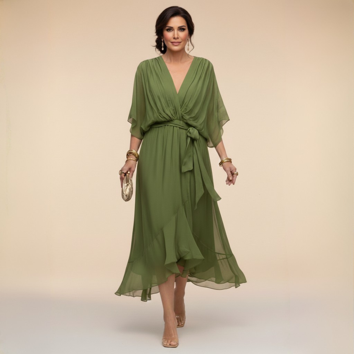 Tasmania V-Neck Layered Midi Dress