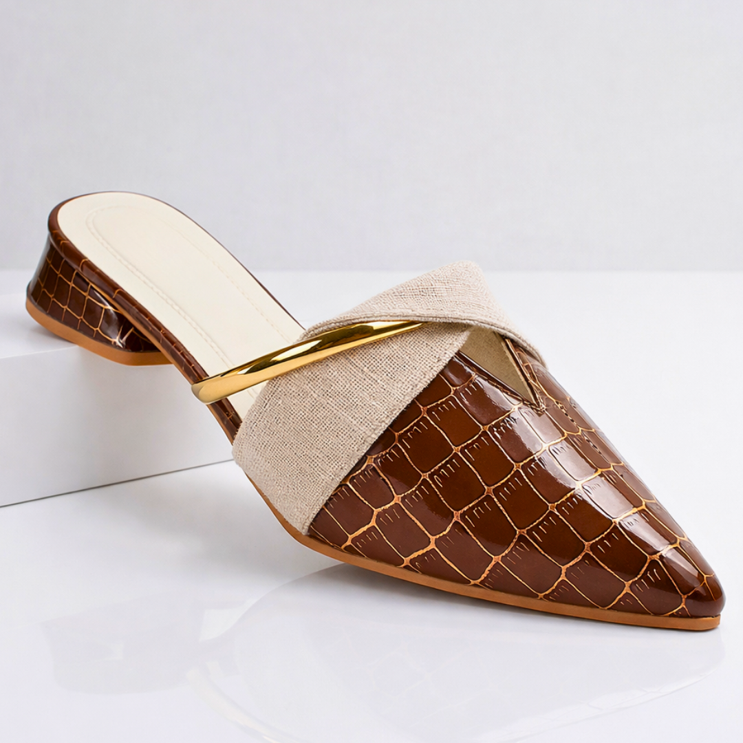 Yangtze Croc-Embossed Crossover Mules