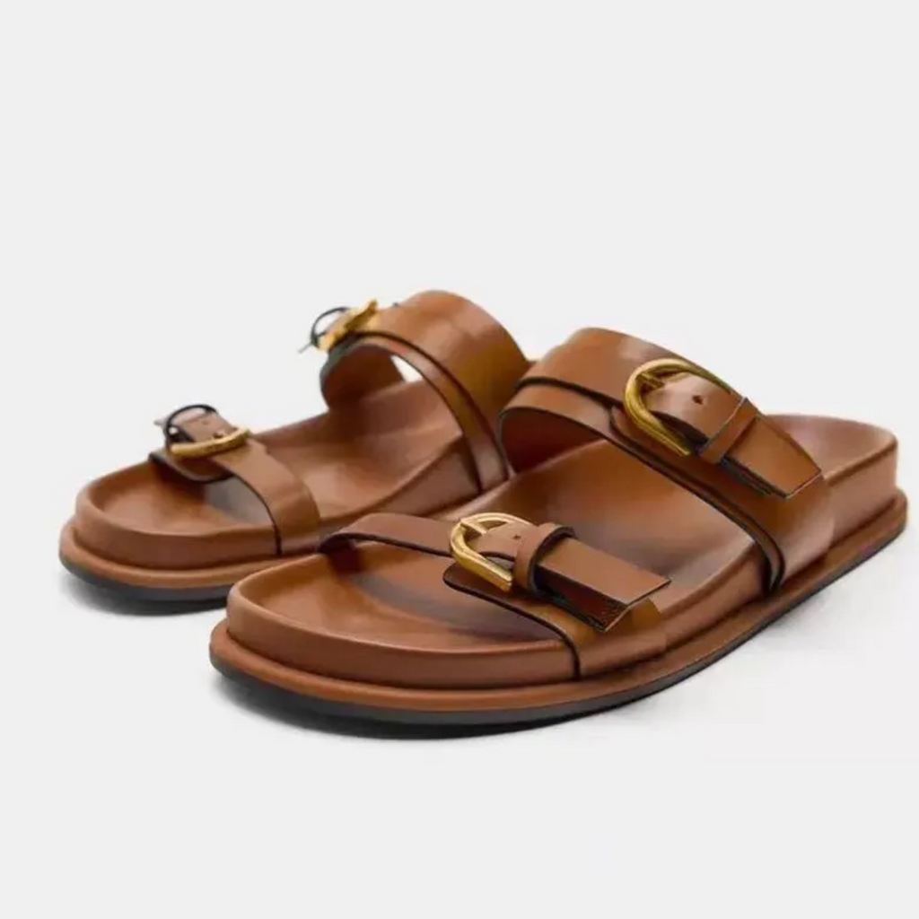 Ixora Buckled Leather Slides