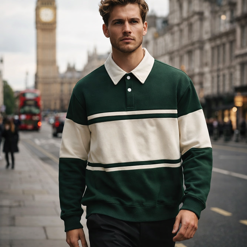 Corfe Striped Long-Sleeve Polo