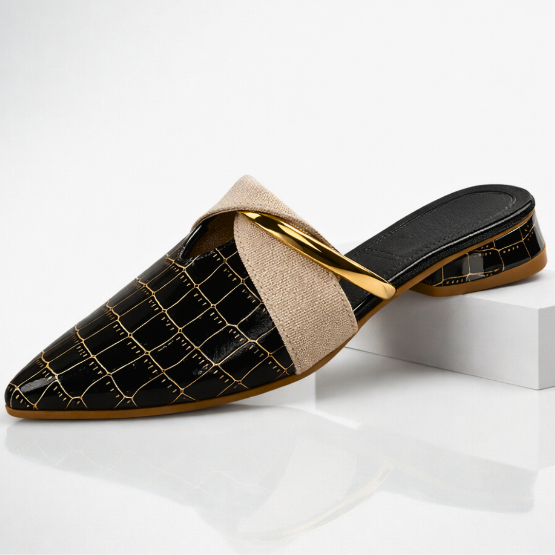 Yangtze Croc-Embossed Crossover Mules