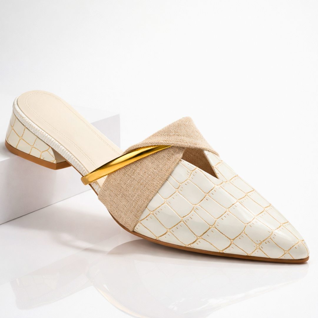 Yangtze Croc-Embossed Crossover Mules
