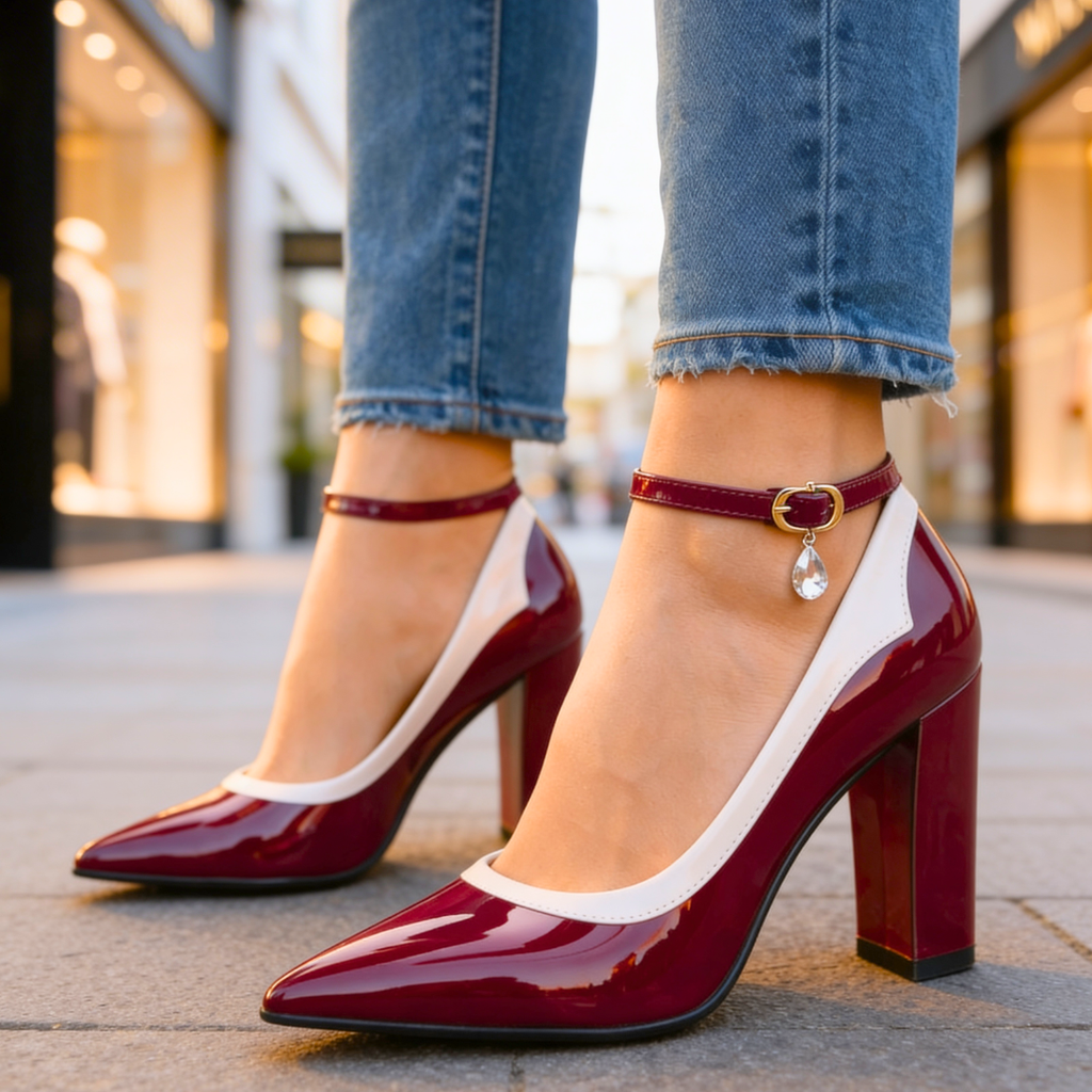 St Claire Crystal-Charm Block Heels