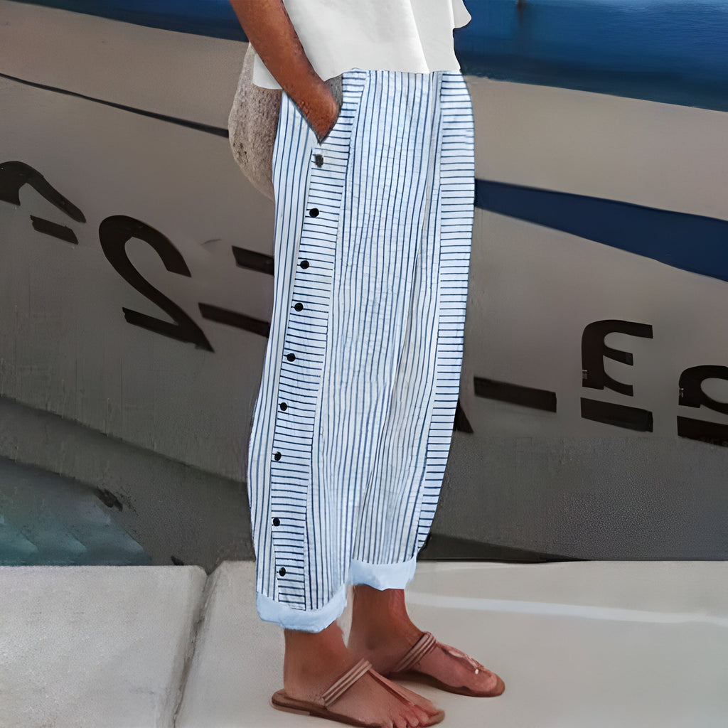 Lily Button-Side Striped Pants