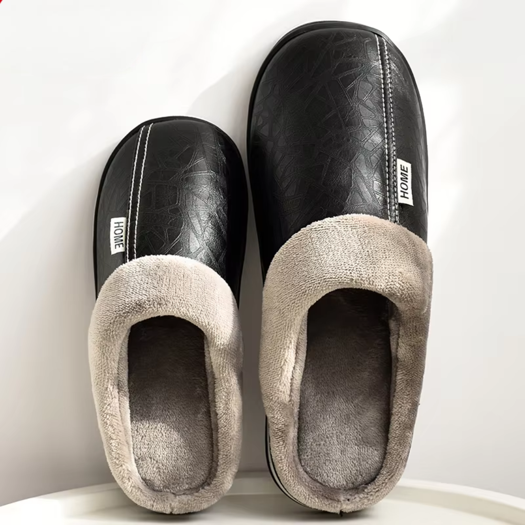 Carmel Fleece-Lined Leather Mule Slippers