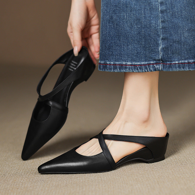 Basel Cross-Strap Leather Pointed Mules