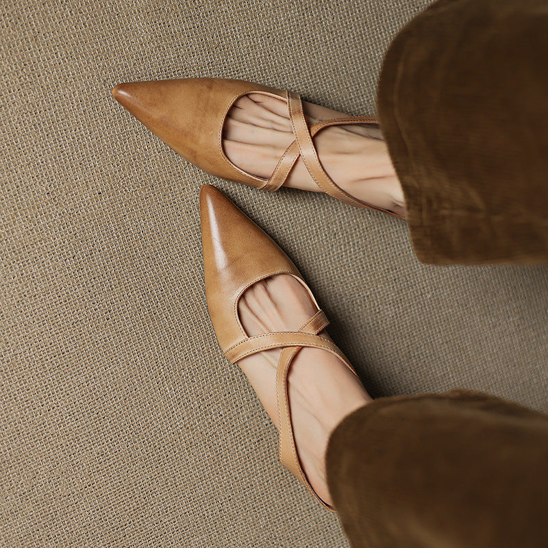 Basel Cross-Strap Leather Pointed Mules