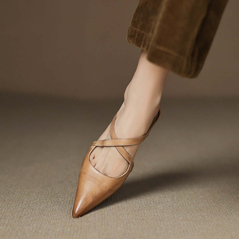 Basel Cross-Strap Leather Pointed Mules