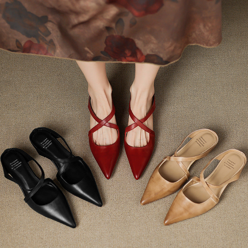 Basel Cross-Strap Leather Pointed Mules