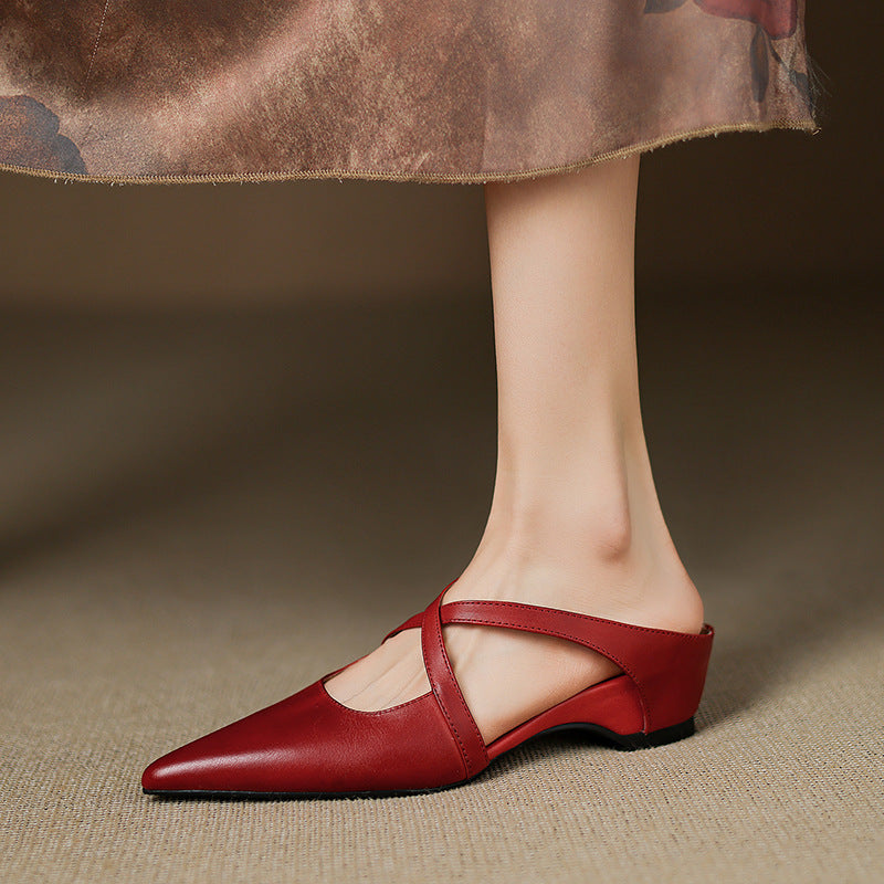 Basel Cross-Strap Leather Pointed Mules