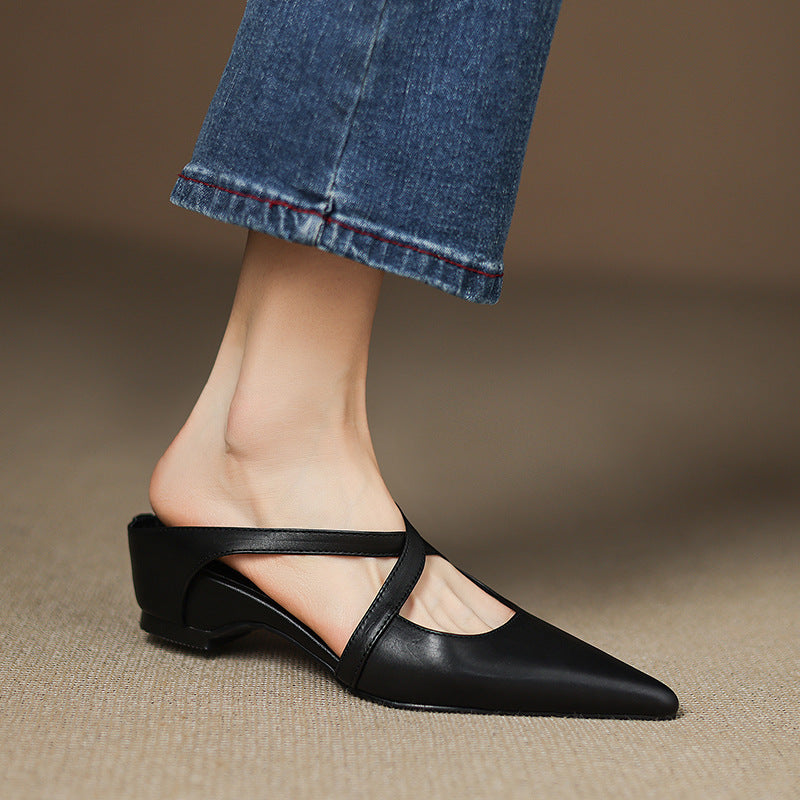 Basel Cross-Strap Leather Pointed Mules