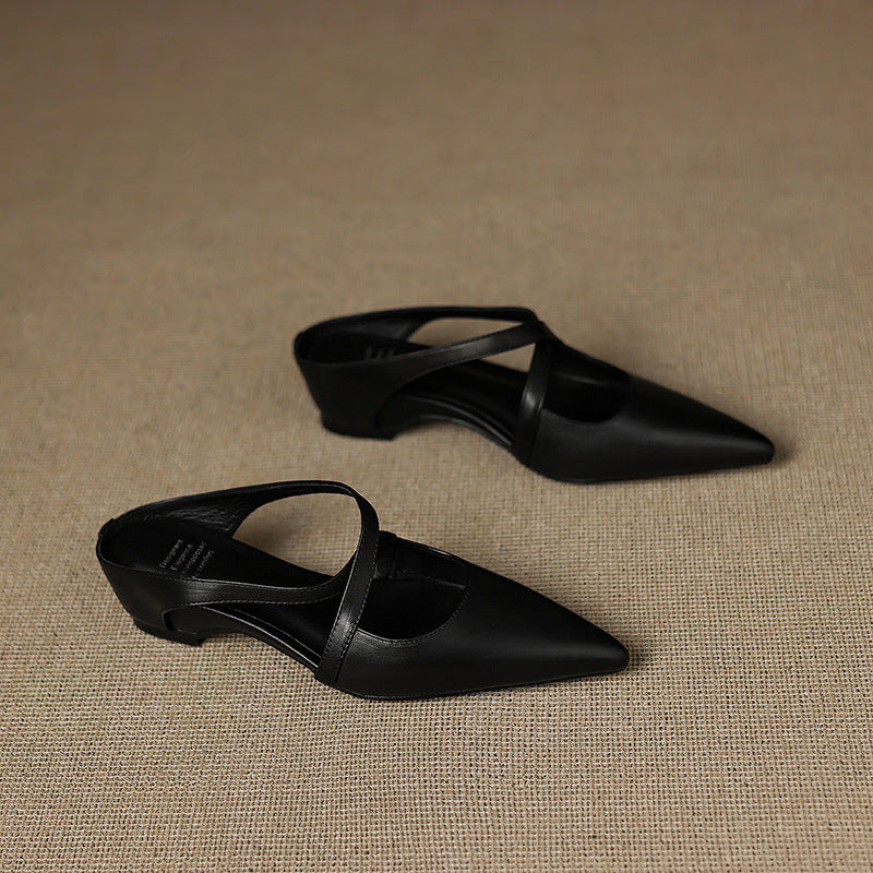 Basel Cross-Strap Leather Pointed Mules