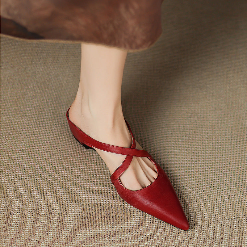 Basel Cross-Strap Leather Pointed Mules