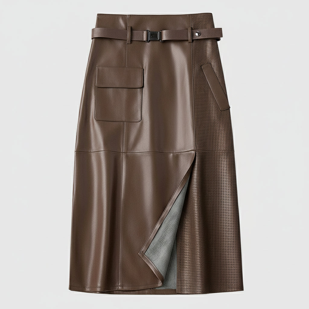 Bexley Asymmetric Leather Skirt