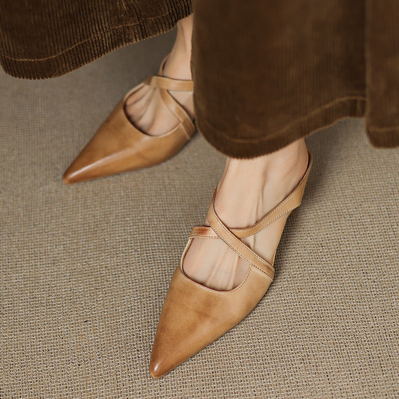 Basel Cross-Strap Leather Pointed Mules