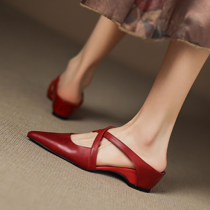 Basel Cross-Strap Leather Pointed Mules