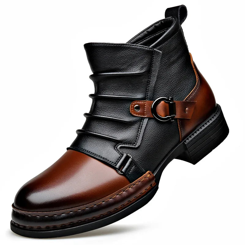 Gladstone Buckle Leather Ankle Boots