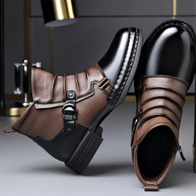 Gladstone Buckle Leather Ankle Boots