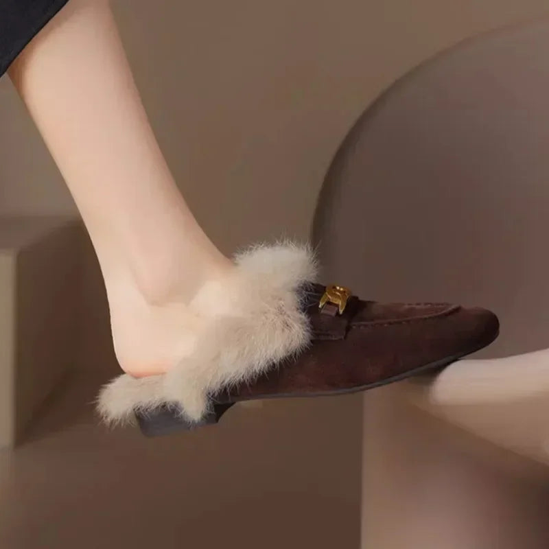 Georgia Faux-Fur Suede Mules