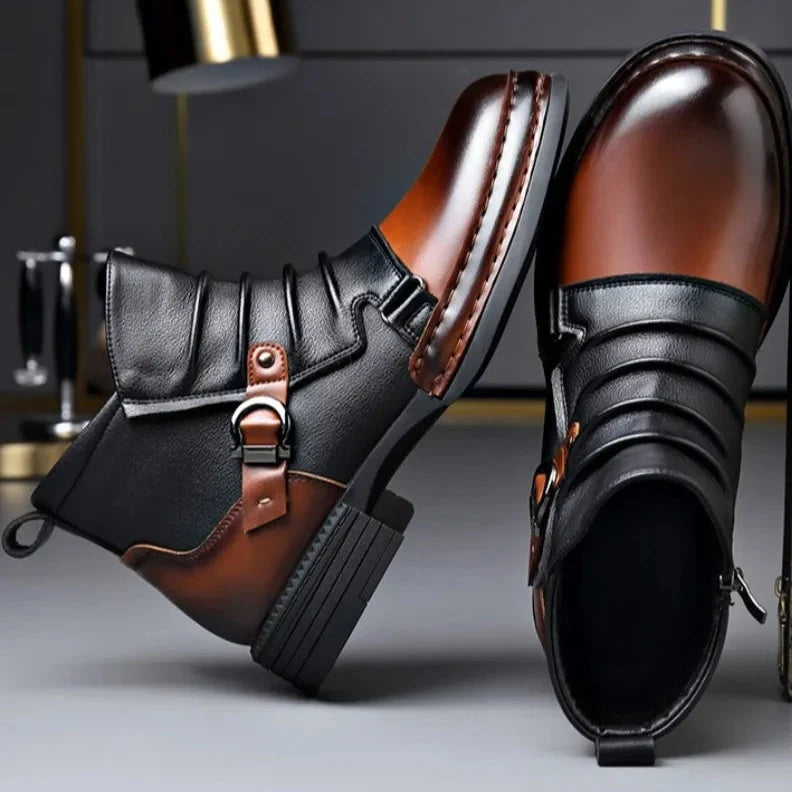 Gladstone Buckle Leather Ankle Boots