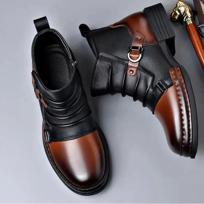Gladstone Buckle Leather Ankle Boots