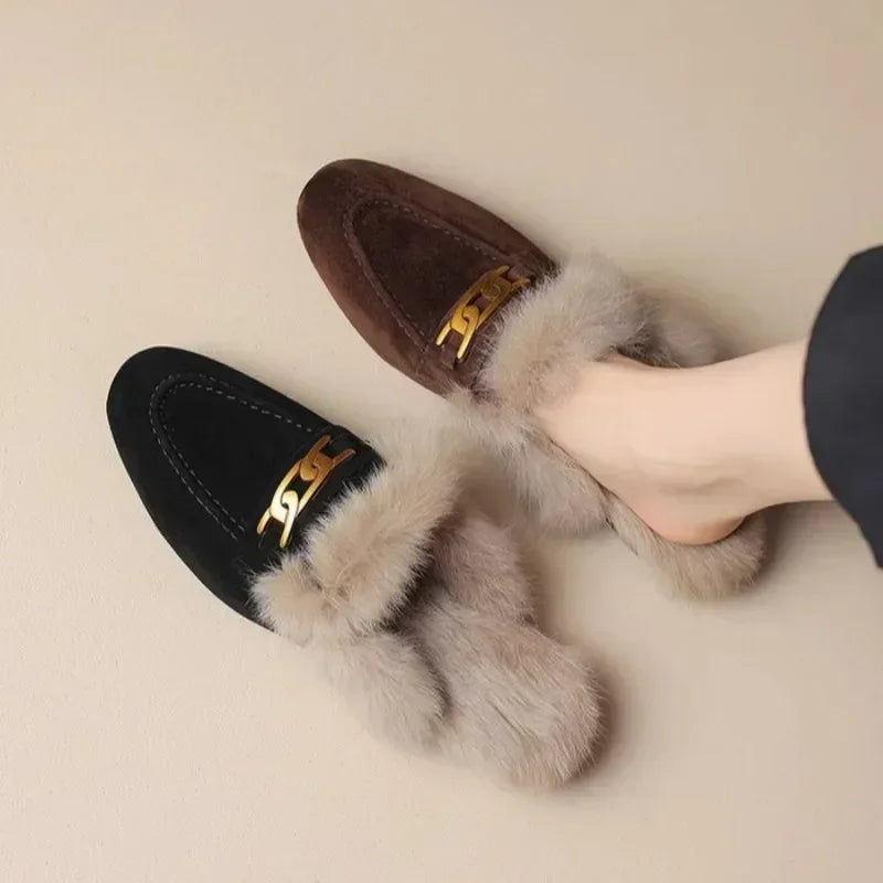 Georgia Faux-Fur Suede Mules