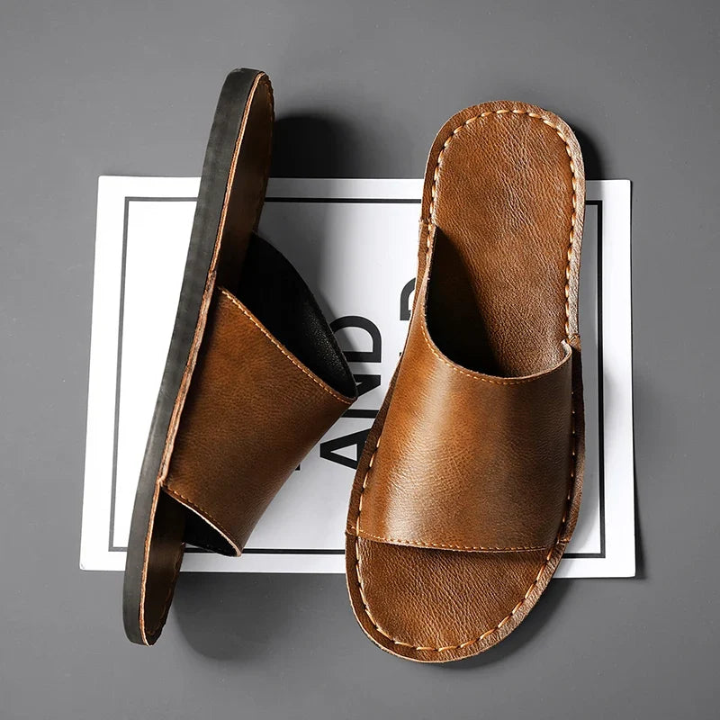 Czech Leather Minimalist Slip-On Sandals