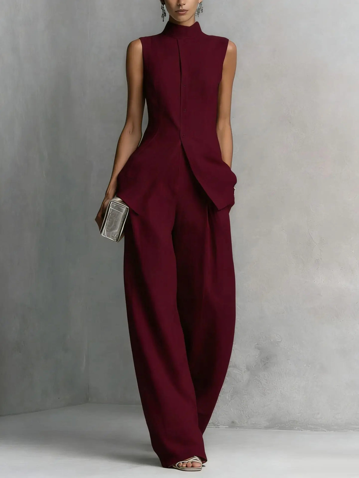 Madison High-Neck Linen Pant Set