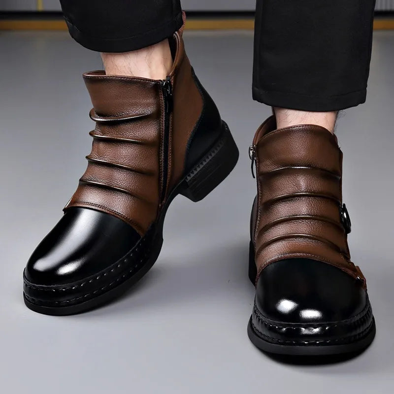 Gladstone Buckle Leather Ankle Boots