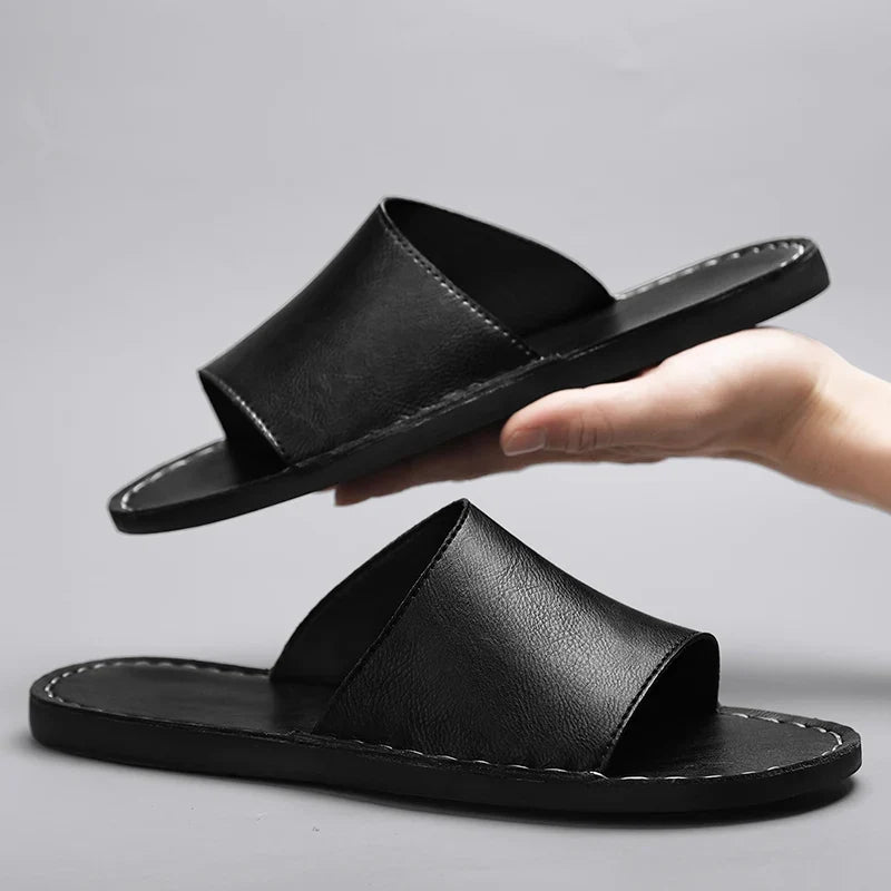 Czech Leather Minimalist Slip-On Sandals