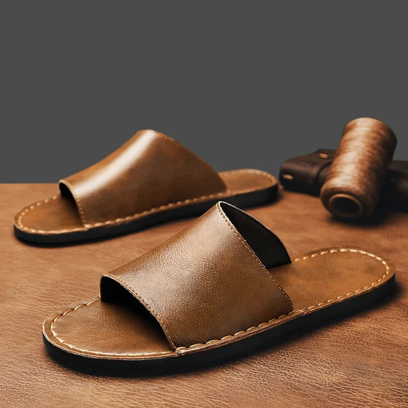 Czech Leather Minimalist Slip-On Sandals