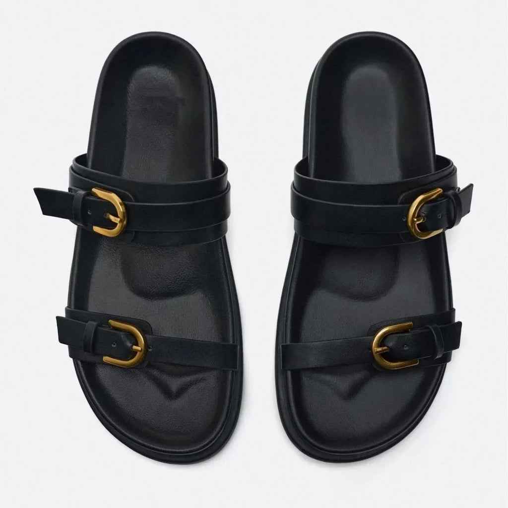 Ixora Buckled Leather Slides