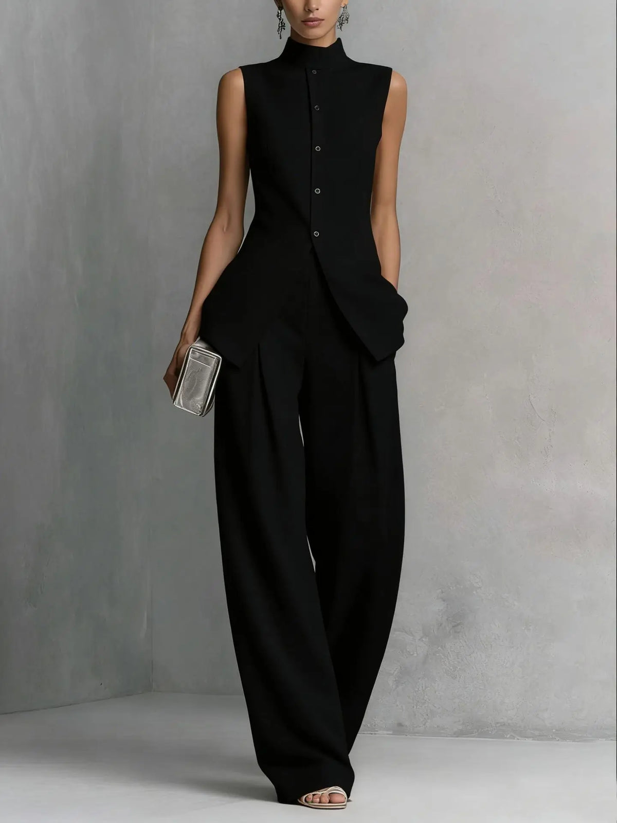 Madison High-Neck Linen Pant Set