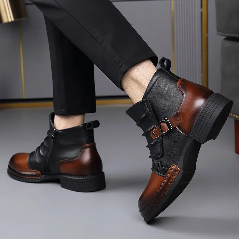 Gladstone Buckle Leather Ankle Boots