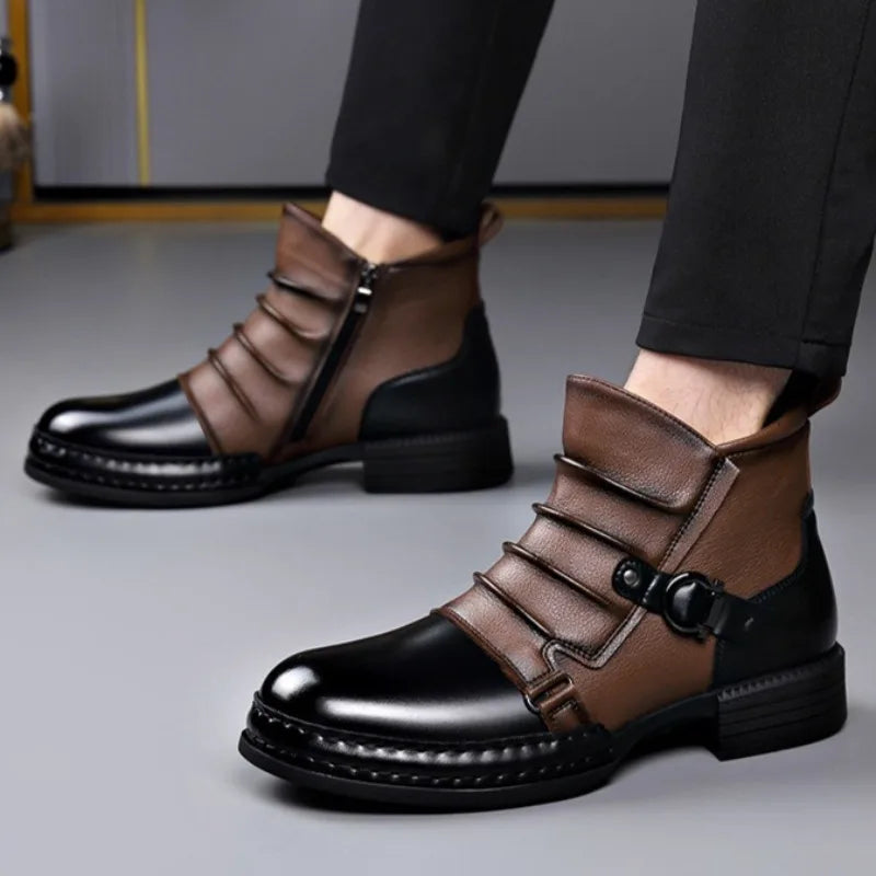 Gladstone Buckle Leather Ankle Boots