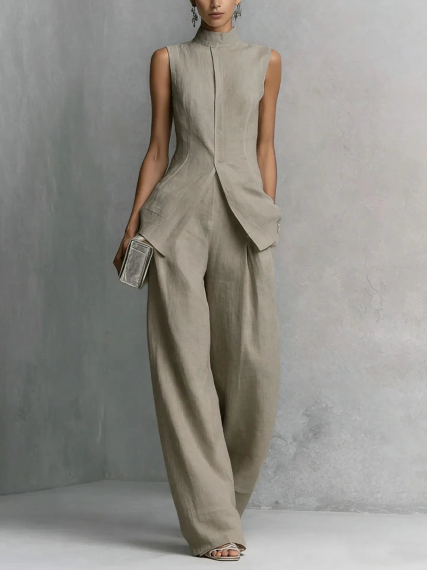 Madison High-Neck Linen Pant Set