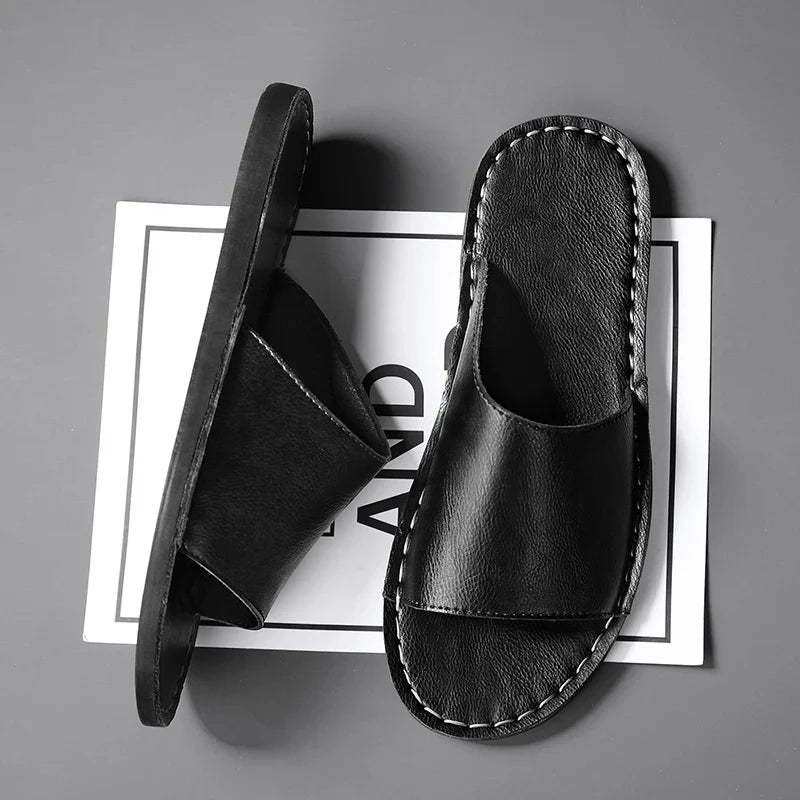 Czech Leather Minimalist Slip-On Sandals