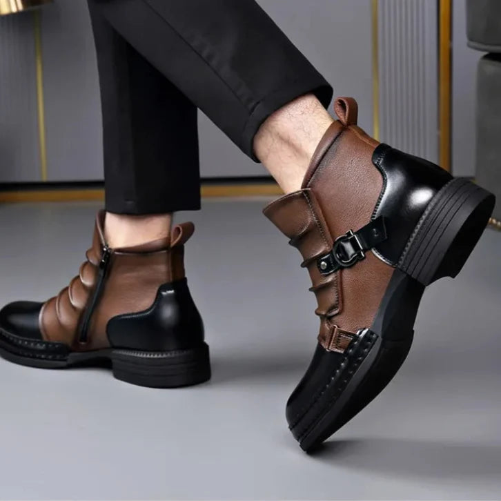 Gladstone Buckle Leather Ankle Boots
