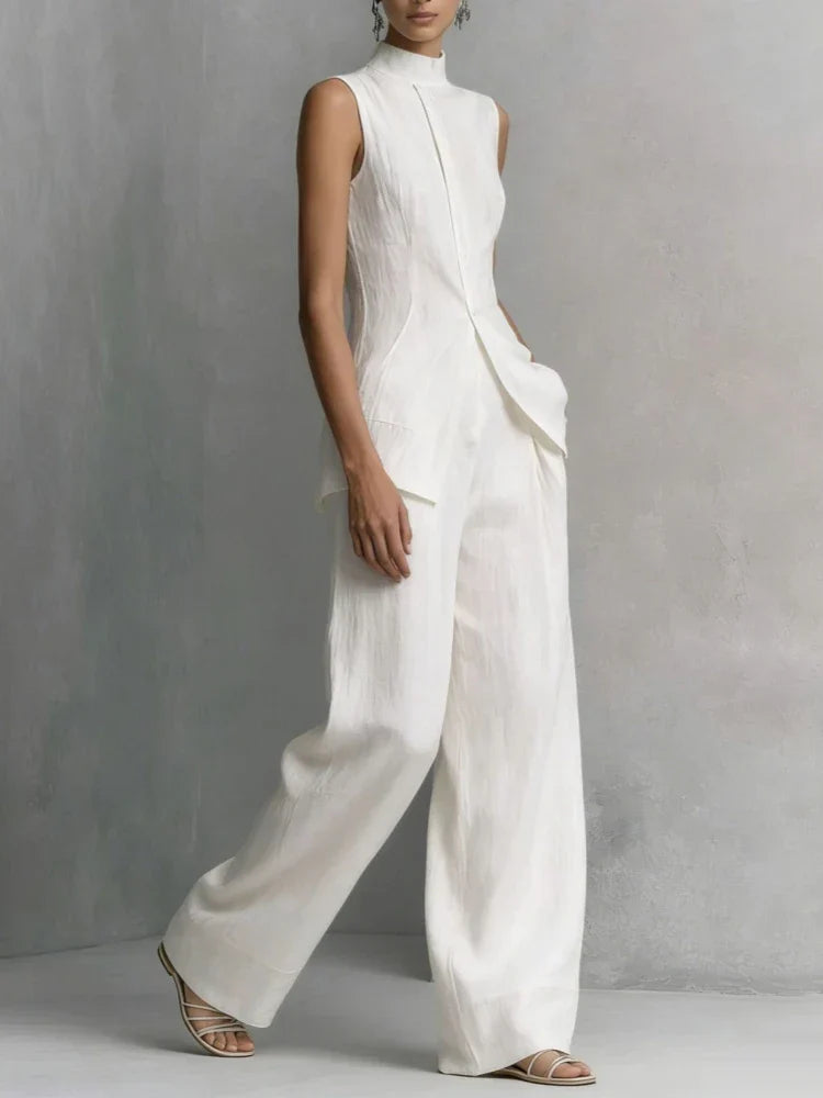 Madison High-Neck Linen Pant Set