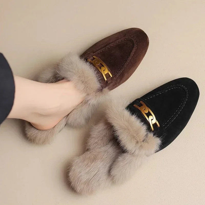 Georgia Faux-Fur Suede Mules