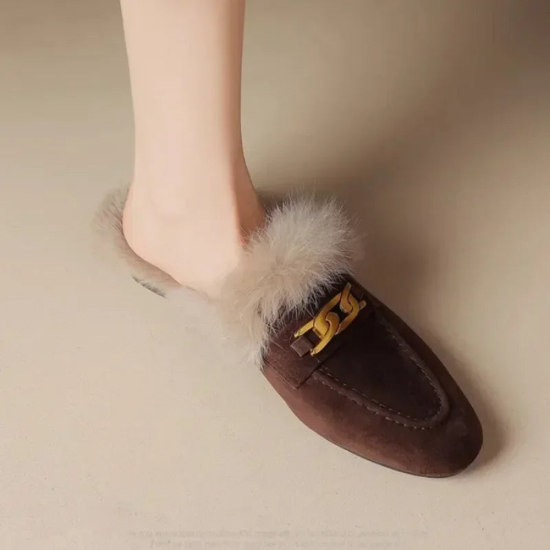 Georgia Faux-Fur Suede Mules
