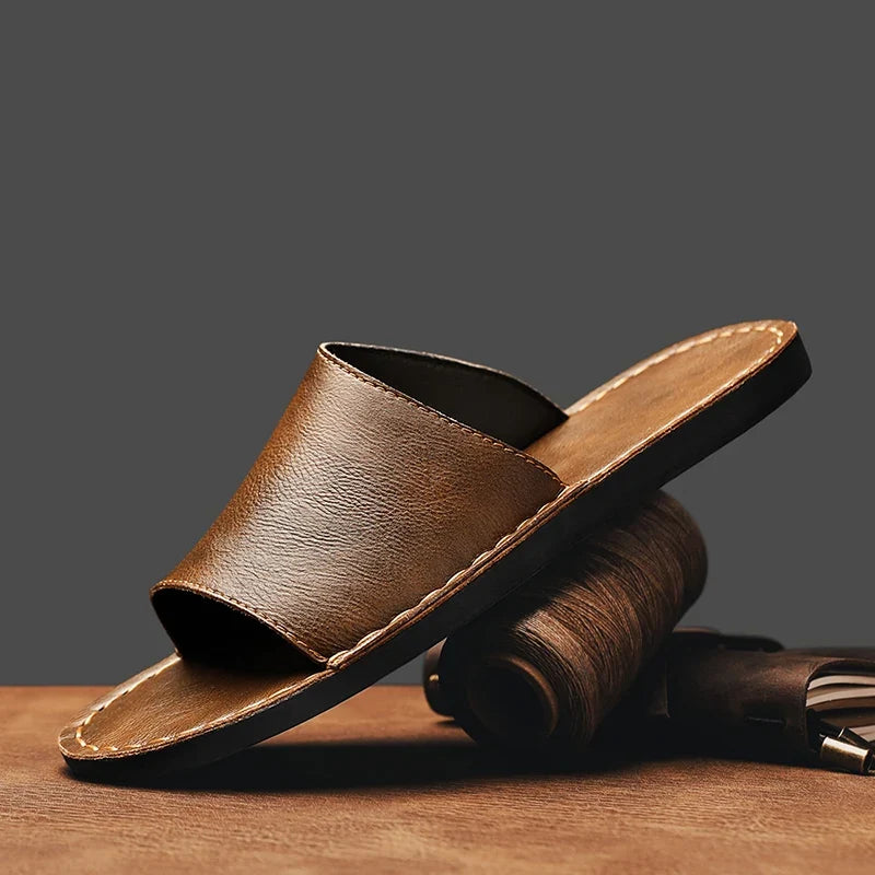 Czech Leather Minimalist Slip-On Sandals