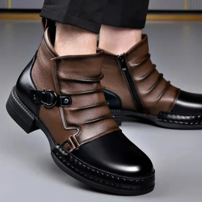 Gladstone Buckle Leather Ankle Boots