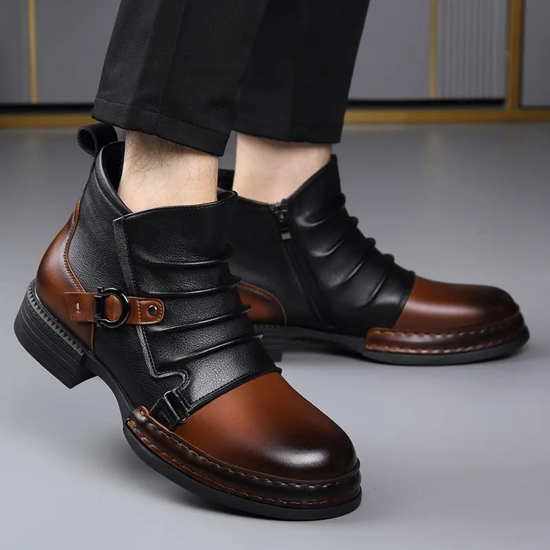 Gladstone Buckle Leather Ankle Boots