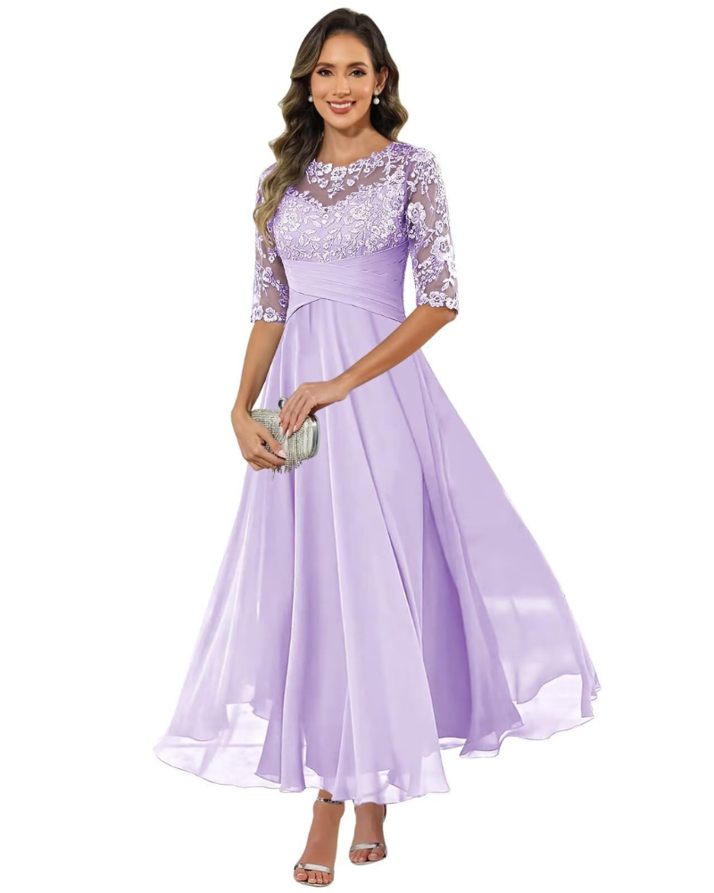 Paris Floral Lace & Chiffon Evening Gown