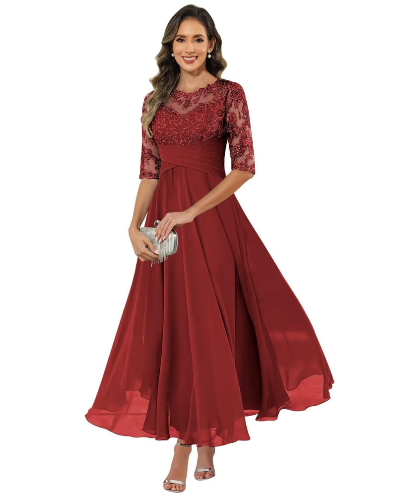 Paris Floral Lace & Chiffon Evening Gown