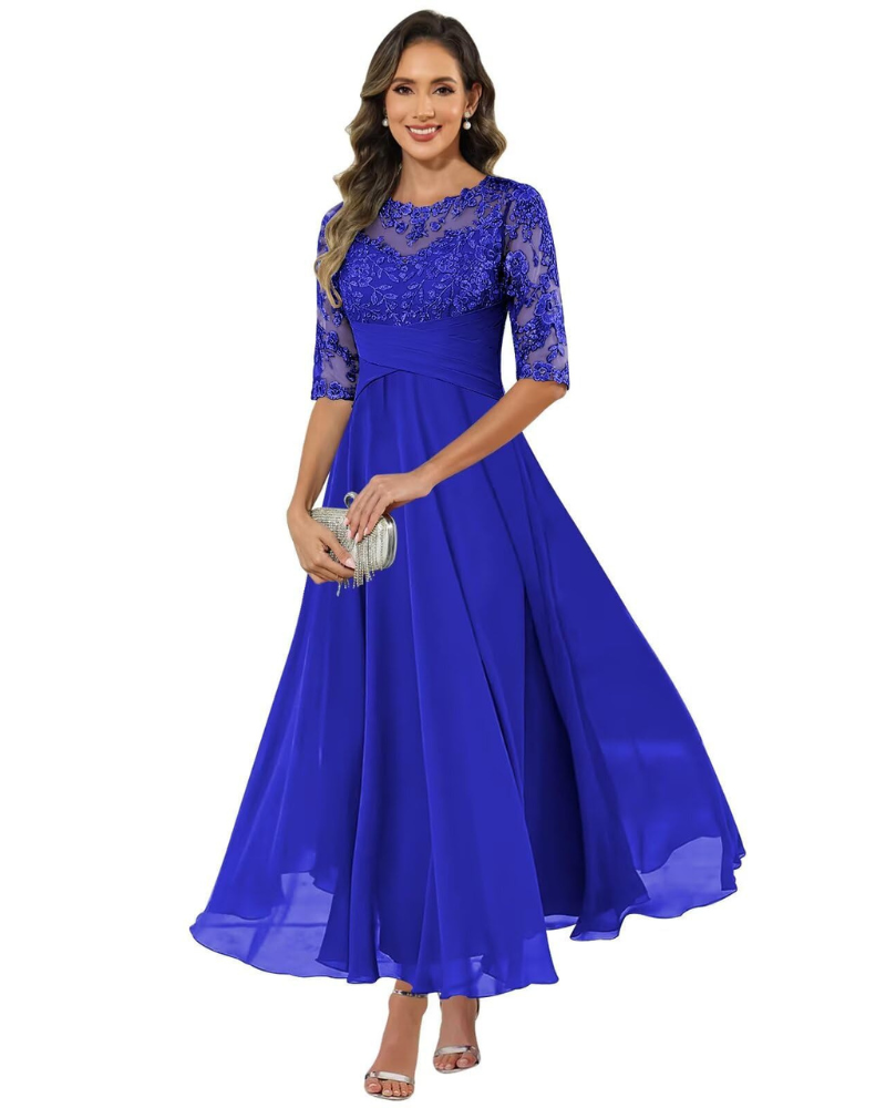 Paris Floral Lace & Chiffon Evening Gown