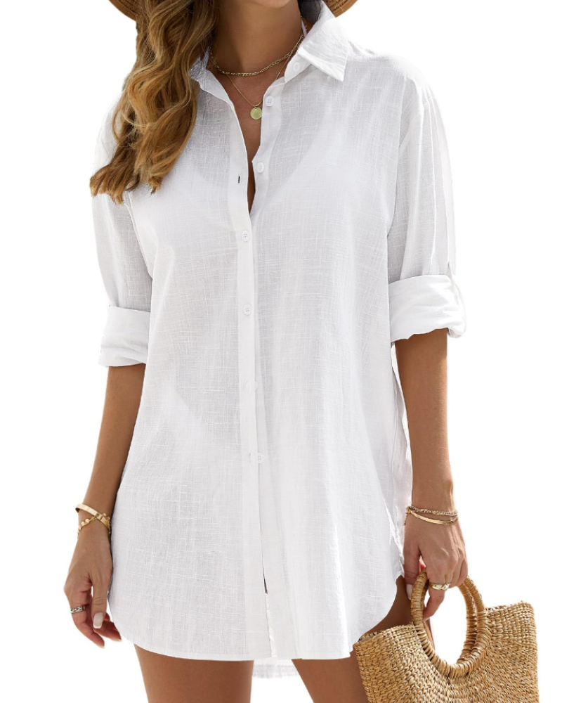 Ibiza Linen-Look Long Beach Shirt