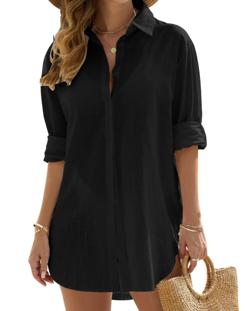 Ibiza Linen-Look Long Beach Shirt
